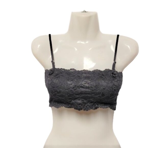 Sexy Black Bralette Crop Top Lace Bandeau Adjustable Straps Removable Pads - NEW - Picture 1 of 12